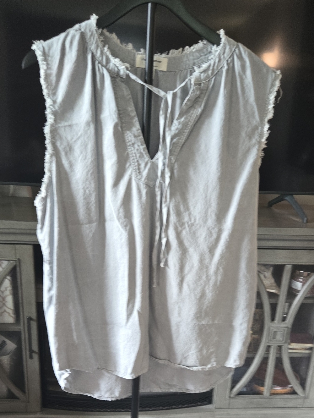 Light Sage Frayed V-Neck Tie-Front Sleeveless Camisole